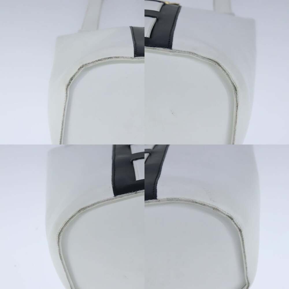 CELINE Ribbon Tote Bag Leather White Black - Picture 10 of 12